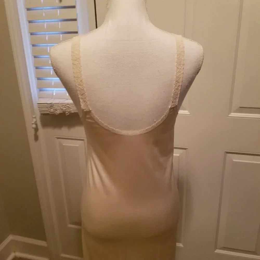 VINTAGE Maidenform Slip Womens Small 4 Beige Lace Midi Satin Dress USA Retro 60s - Picture 13 of 15